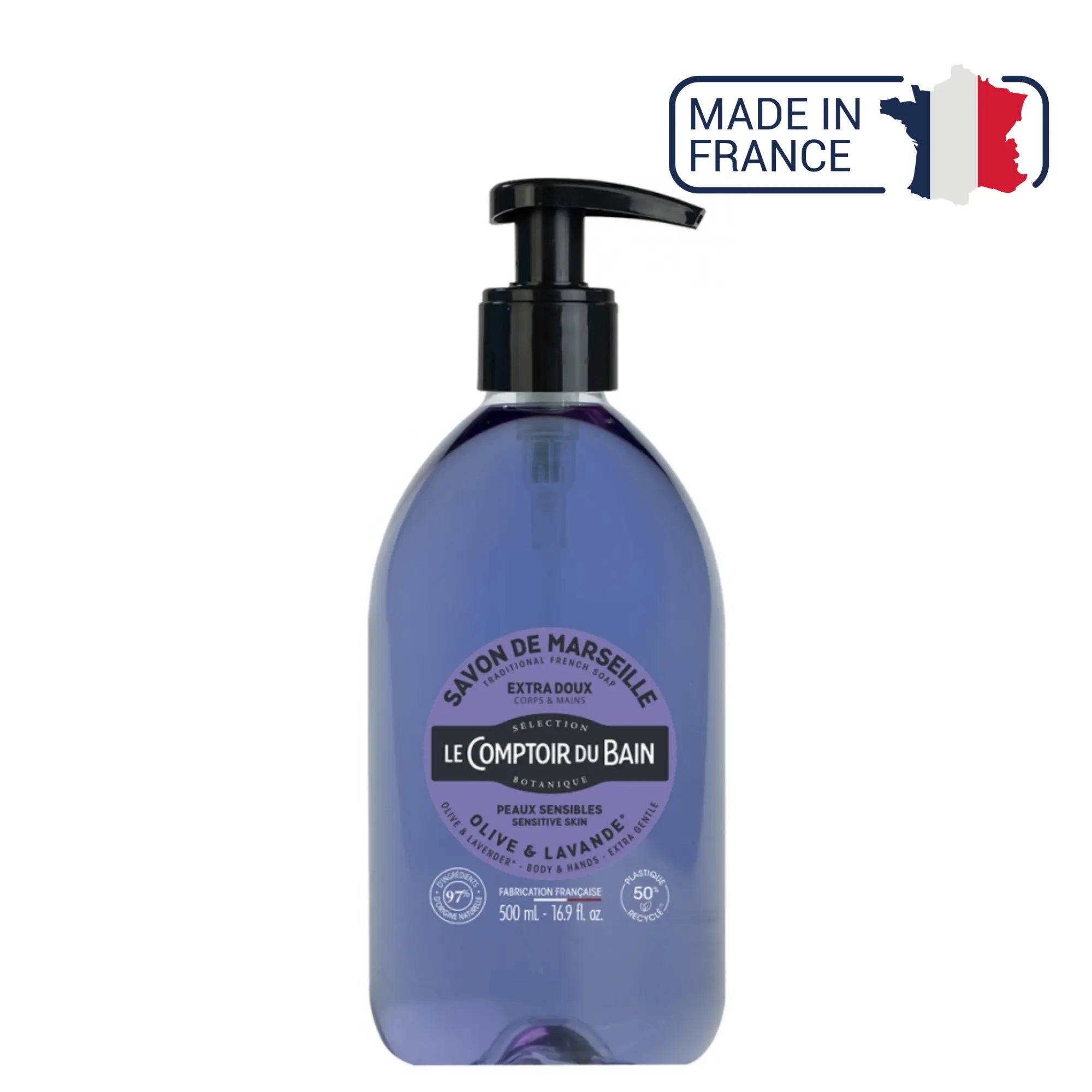 Savon de Marseille liquide Olive Lavande - 500ml - Le Comptoir du Bain